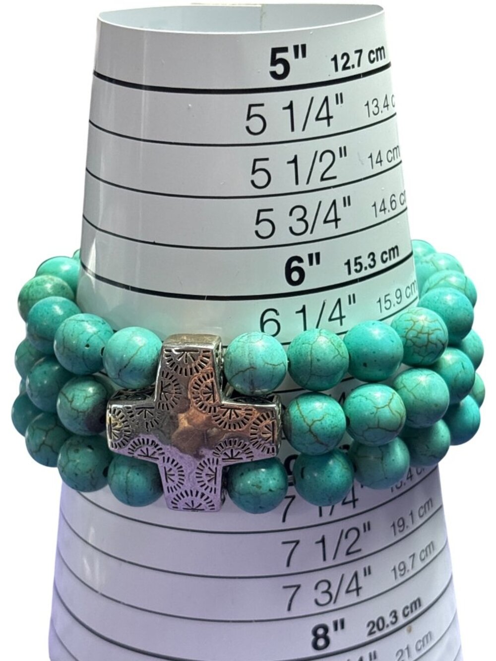 Southwestern Roll On Beaded Bracelet Dyed Howlite Stone Faux Turquoise